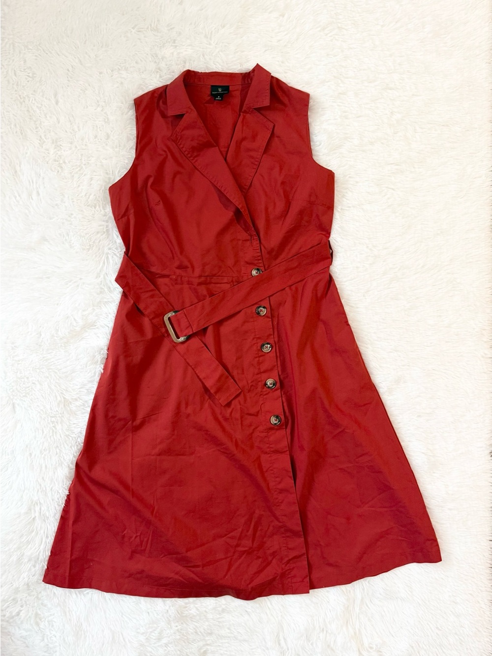 Worthington Women Small Rust Red Sleeveless Belted Shirt Dress Button Front
